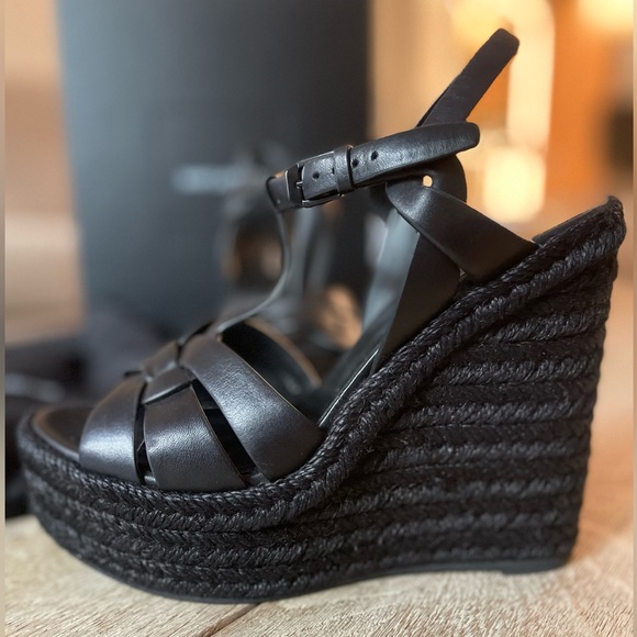 Saint Laurent - Tribute Espadrilles Wedge in Smooth Leather - Picture 8 of 9